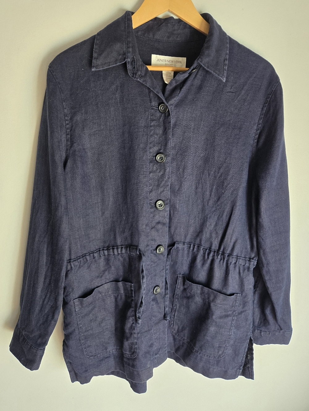 JONES NEW YORK Dark Navy Button-Front Utility Linen Jacket